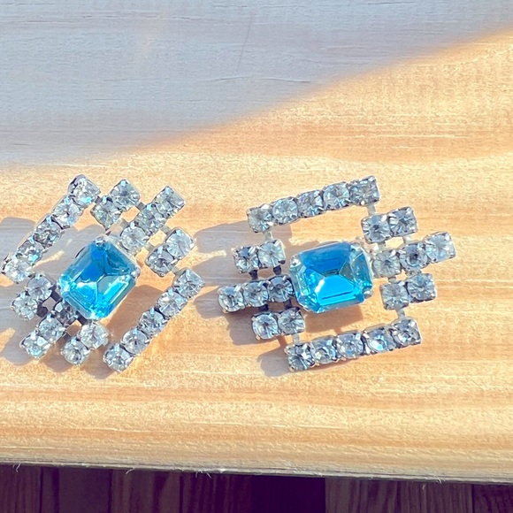 Vintage Art Deco Chic Large Statement Clip On Rhinestone Earrings/ Shoe Clips - Picture 3 of 10